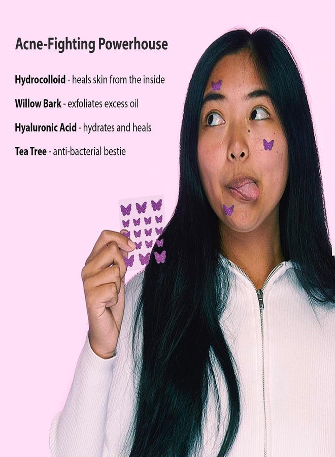 Frilliance Purple Butterfly Shaped Power Boost Salicylic & Hydrocolloid Acne Pimple Patches for Zits and Blemishes (18 Count, 2 Sizes), Vegan and Cruelty Free - Image 4